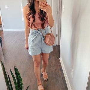 Paper bag chambray shorts
